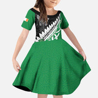 New Zealand And Ireland Rugby Custom Family Matching Off Shoulder Maxi Dress and Hawaiian Shirt Silver Fern With Celtic Cross