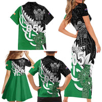 New Zealand And Ireland Rugby Custom Family Matching Short Sleeve Bodycon Dress and Hawaiian Shirt Silver Fern With Celtic Cross