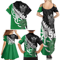 New Zealand And Ireland Rugby Custom Family Matching Summer Maxi Dress and Hawaiian Shirt Silver Fern With Celtic Cross