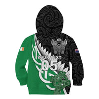 New Zealand And Ireland Rugby Custom Kid Hoodie Silver Fern With Celtic Cross