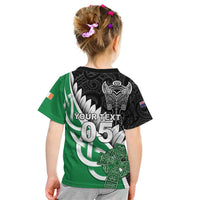 New Zealand And Ireland Rugby Custom Kid T Shirt Silver Fern With Celtic Cross