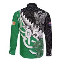 New Zealand And Ireland Rugby Custom Long Sleeve Button Shirt Silver Fern With Celtic Cross
