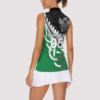 New Zealand And Ireland Rugby Custom Women Sleeveless Polo Shirt Silver Fern With Celtic Cross