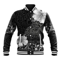 Hawaii Hibiscus With Black Polynesian Pattern Baseball Jacket