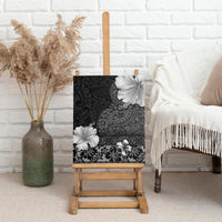 Hawaii Hibiscus With Black Polynesian Pattern Canvas Wall Art