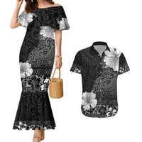 Hawaii Hibiscus With Black Polynesian Pattern Couples Matching Mermaid Dress and Hawaiian Shirt LT05 Black - Polynesian Pride