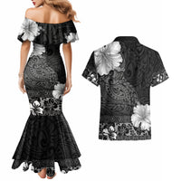 Hawaii Hibiscus With Black Polynesian Pattern Couples Matching Mermaid Dress and Hawaiian Shirt LT05 - Polynesian Pride