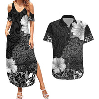 Hawaii Hibiscus With Black Polynesian Pattern Couples Matching Summer Maxi Dress and Hawaiian Shirt LT05 Black - Polynesian Pride