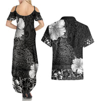 Hawaii Hibiscus With Black Polynesian Pattern Couples Matching Summer Maxi Dress and Hawaiian Shirt LT05 - Polynesian Pride