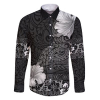 Hawaii Hibiscus With Black Polynesian Pattern Family Matching Puletasi and Hawaiian Shirt