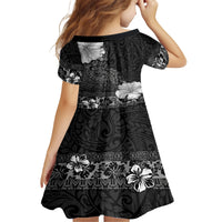 Hawaii Hibiscus With Black Polynesian Pattern Kid Short Sleeve Dress