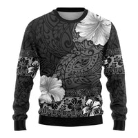 Hawaii Hibiscus With Black Polynesian Pattern Ugly Christmas Sweater