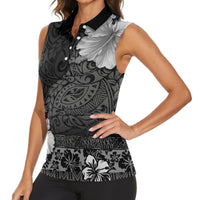 Hawaii Hibiscus With Black Polynesian Pattern Women Sleeveless Polo Shirt
