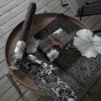 Hawaii Hibiscus With Black Polynesian Pattern Wrapping Paper - Polynesian Pride