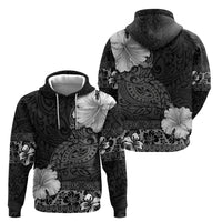Hawaii Hibiscus With Black Polynesian Pattern Zip Hoodie