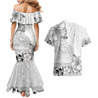 Hawaii Hibiscus With White Polynesian Pattern Couples Matching Mermaid Dress and Hawaiian Shirt LT05 - Polynesian Pride