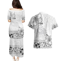 Hawaii Hibiscus With White Polynesian Pattern Couples Matching Puletasi and Hawaiian Shirt LT05 - Polynesian Pride