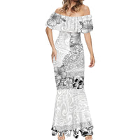 Hawaii Hibiscus With White Polynesian Pattern Mermaid Dress LT05 - Polynesian Pride