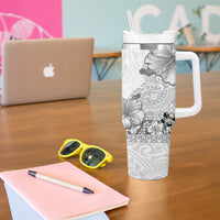 Hawaii Hibiscus With White Polynesian Pattern Tumbler With Handle