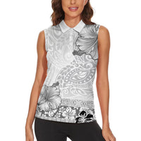 Hawaii Hibiscus With White Polynesian Pattern Women Sleeveless Polo Shirt
