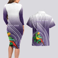 Personalized Manua High School Couples Matching Long Sleeve Bodycon Dress and Hawaiian Shirt Polynesian Tribal Pattern