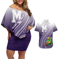 Personalized Manua High School Couples Matching Off Shoulder Short Dress and Hawaiian Shirt Polynesian Tribal Pattern