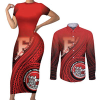 Personalized Fagaitua High School Couples Matching Short Sleeve Bodycon Dress and Long Sleeve Button Shirt Polynesian Tribal Pattern LT05 Red - Polynesian Pride