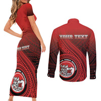 Personalized Fagaitua High School Couples Matching Short Sleeve Bodycon Dress and Long Sleeve Button Shirt Polynesian Tribal Pattern LT05 - Polynesian Pride