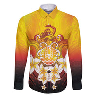 Tahiti Heiva Festival Family Matching Long Sleeve Bodycon Dress and Hawaiian Shirt Tahitian Vahine Plumeria Flowers