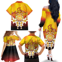 Tahiti Heiva Festival Family Matching Off The Shoulder Long Sleeve Dress and Hawaiian Shirt Tahitian Vahine Plumeria Flowers