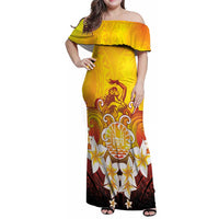 Tahiti Heiva Festival Family Matching Off Shoulder Maxi Dress and Hawaiian Shirt Tahitian Vahine Plumeria Flowers