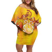 Tahiti Heiva Festival Family Matching Off Shoulder Short Dress and Hawaiian Shirt Tahitian Vahine Plumeria Flowers