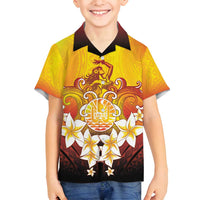 Tahiti Heiva Festival Family Matching Off Shoulder Short Dress and Hawaiian Shirt Tahitian Vahine Plumeria Flowers