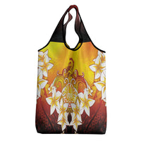 Tahiti Heiva Festival Grocery Bag Tahitian Vahine Plumeria Flowers