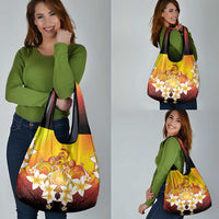 Tahiti Heiva Festival Grocery Bag Tahitian Vahine Plumeria Flowers