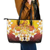 Tahiti Heiva Festival Leather Tote Bag Tahitian Vahine Plumeria Flowers