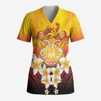 Tahiti Heiva Festival Scrub Top Tahitian Vahine Plumeria Flowers - Polynesian Pride