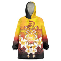 Tahiti Heiva Festival Wearable Blanket Hoodie Tahitian Vahine Plumeria Flowers