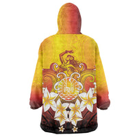 Tahiti Heiva Festival Wearable Blanket Hoodie Tahitian Vahine Plumeria Flowers
