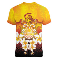 Tahiti Heiva Festival Women V-Neck T-Shirt Tahitian Vahine Plumeria Flowers