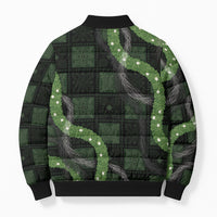 Hawaiian Quilt Bomber Puffer Jacket Pele Hair Hinahina Lei Black Version