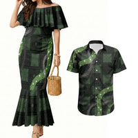 Hawaiian Quilt Couples Matching Mermaid Dress and Hawaiian Shirt Pele Hair Hinahina Lei Black Version LT05 Black - Polynesian Pride