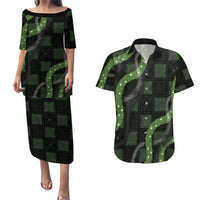 Hawaiian Quilt Couples Matching Puletasi and Hawaiian Shirt Pele Hair Hinahina Lei Black Version LT05 Black - Polynesian Pride