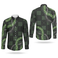 Hawaiian Quilt Couples Matching Summer Maxi Dress and Long Sleeve Button Shirt Pele Hair Hinahina Lei Black Version LT05 - Polynesian Pride