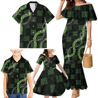 Hawaiian Quilt Family Matching Mermaid Dress and Hawaiian Shirt Pele Hair Hinahina Lei Black Version