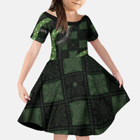 Hawaiian Quilt Family Matching Summer Maxi Dress and Hawaiian Shirt Pele Hair Hinahina Lei Black Version