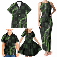Hawaiian Quilt Family Matching Tank Maxi Dress and Hawaiian Shirt Pele Hair Hinahina Lei Black Version LT05 - Polynesian Pride