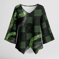 Hawaiian Quilt Kimono Sleeve Blouse Pele Hair Hinahina Lei Black Version
