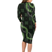 Hawaiian Quilt Long Sleeve Bodycon Dress Pele Hair Hinahina Lei Black Version LT05 - Polynesian Pride