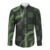 Hawaiian Quilt Long Sleeve Button Shirt Pele Hair Hinahina Lei Black Version LT05 Unisex Black - Polynesian Pride